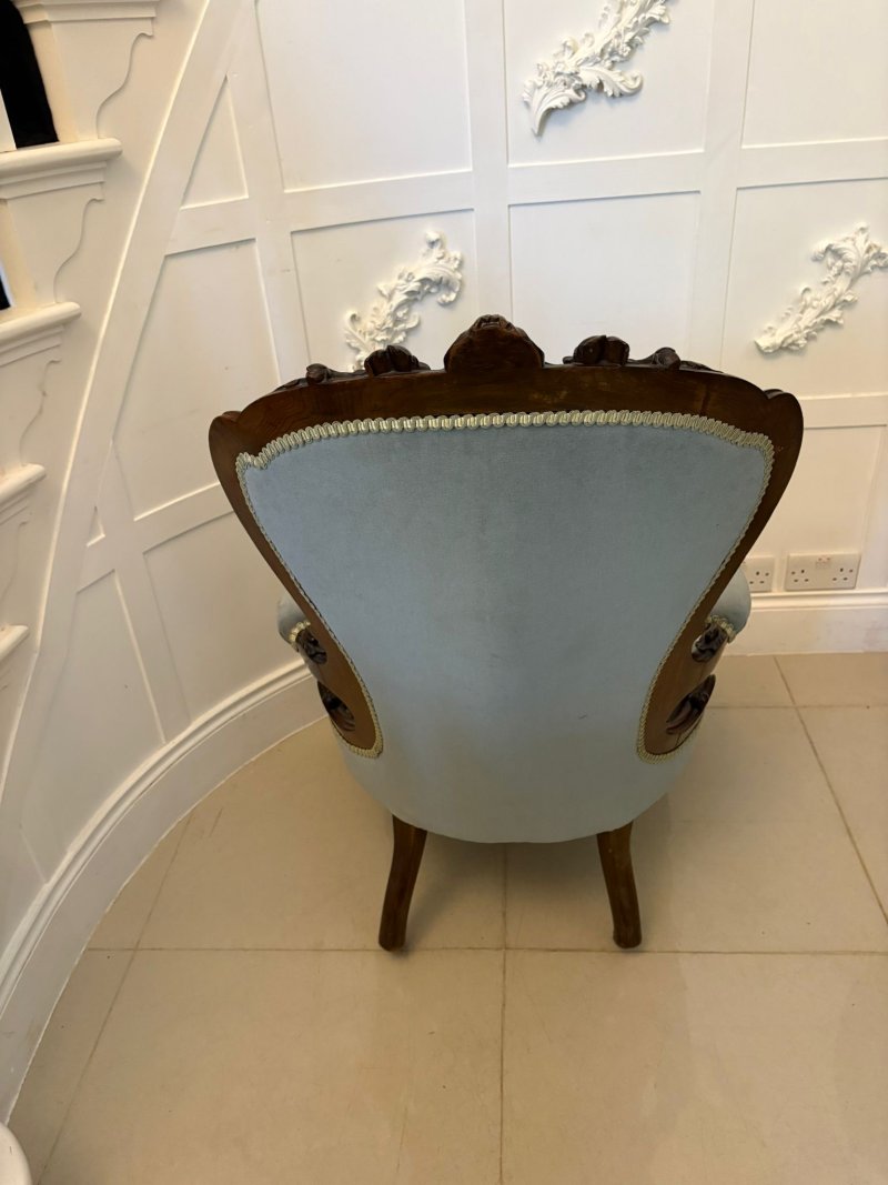 Outstanding Quality Pair of Antique Victorian Carved Walnut Ladies and Gentlemen’s Chairs - Image 6